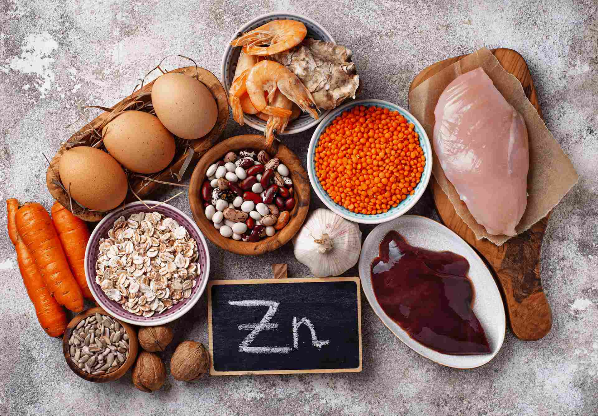 A large collection of foods high in Zinc