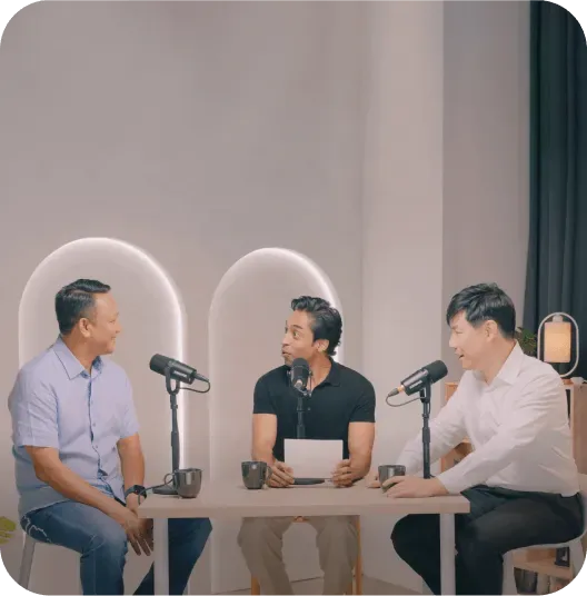 Fandi Ahmad, Kishan J and Dr Kevin Chua in the Noah podcast studio
