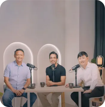 Fandi Ahmad, Kishan J and Dr Kevin Chua in the Noah podcast studio