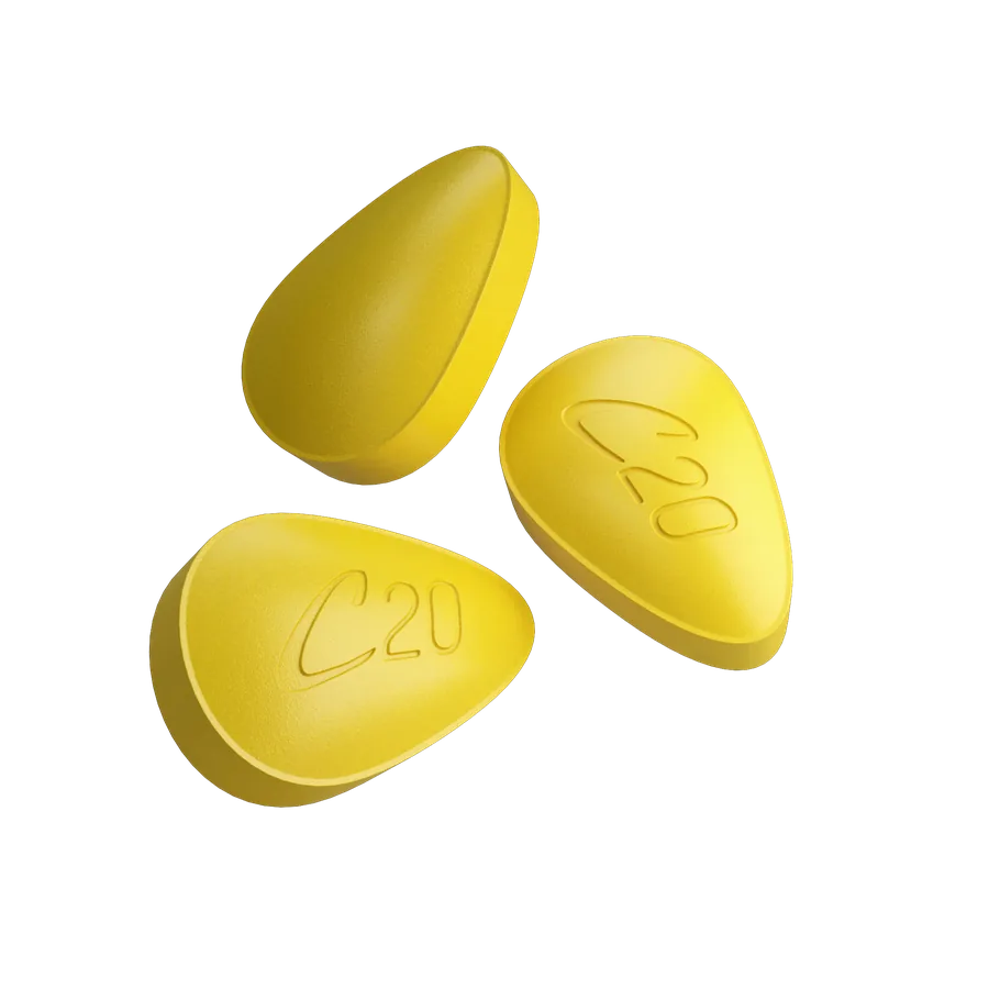 Three yellow Cialis 20mg tablets