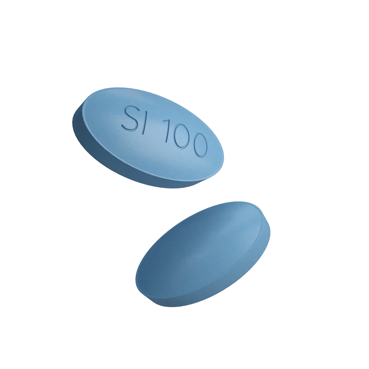 Two blue Sildenafil 100mg tablets