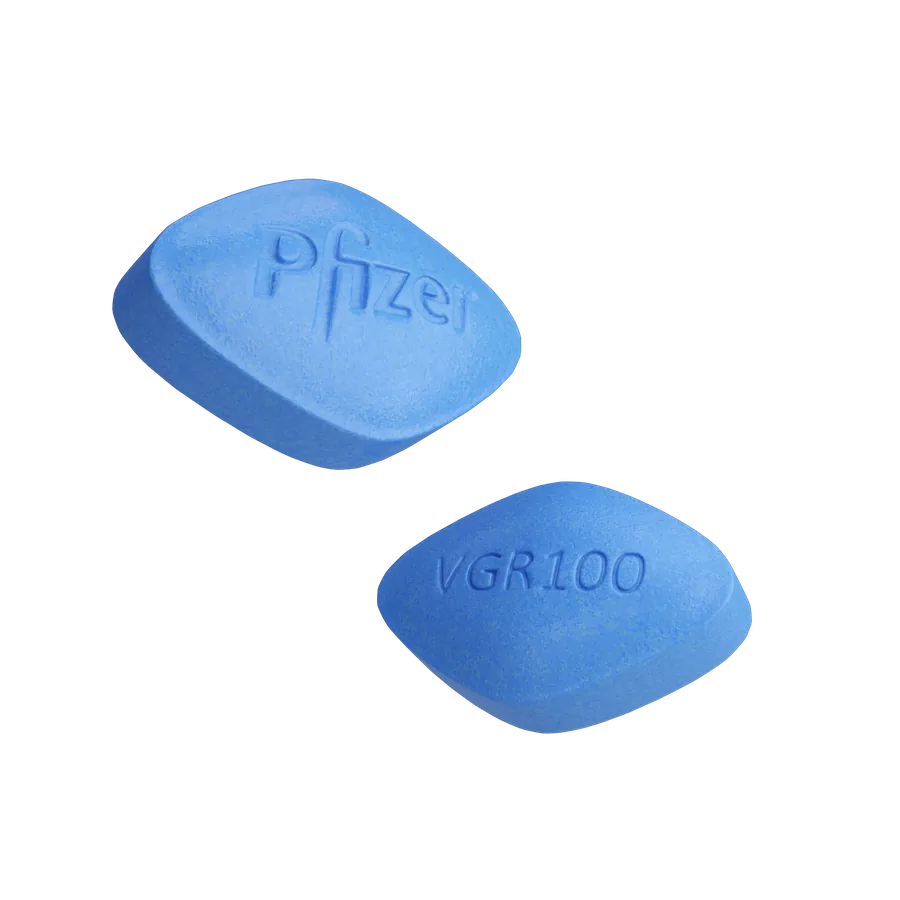 Two blue Viagra 100mg tablets
