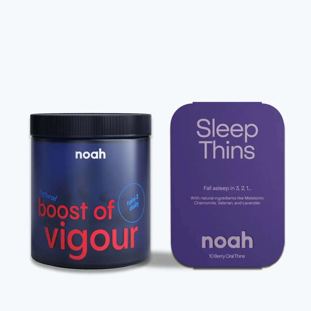 A jar of Vigour and a pack of Sleep Thins