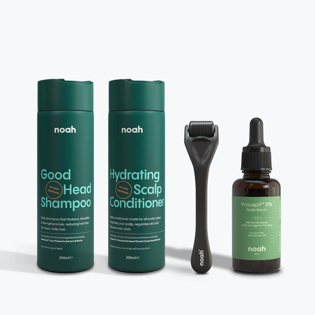 Shampoo, conditioner, derma roller and Procapil serum