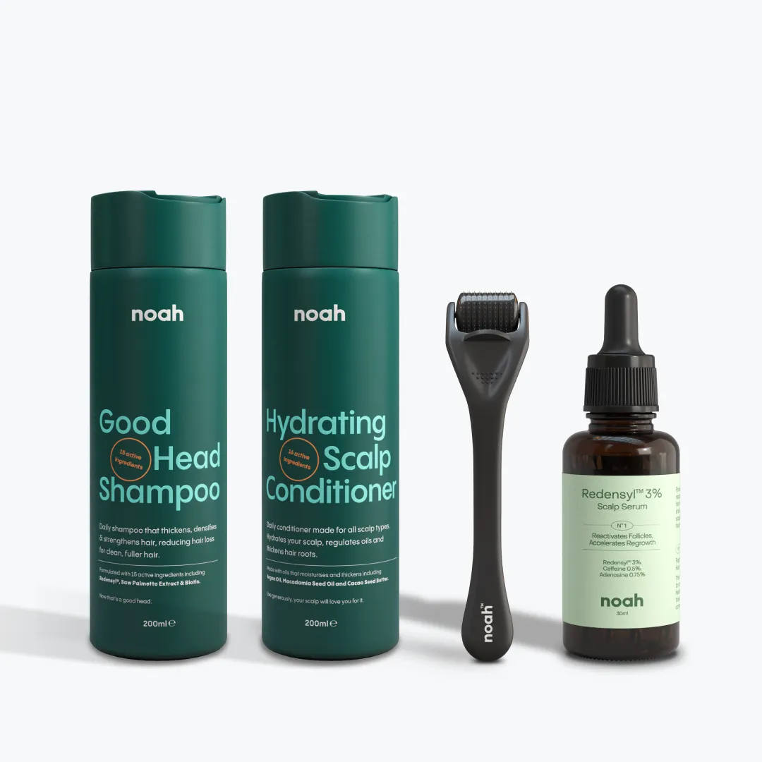 Shampoo, conditioner, derma roller and Redensyl serum