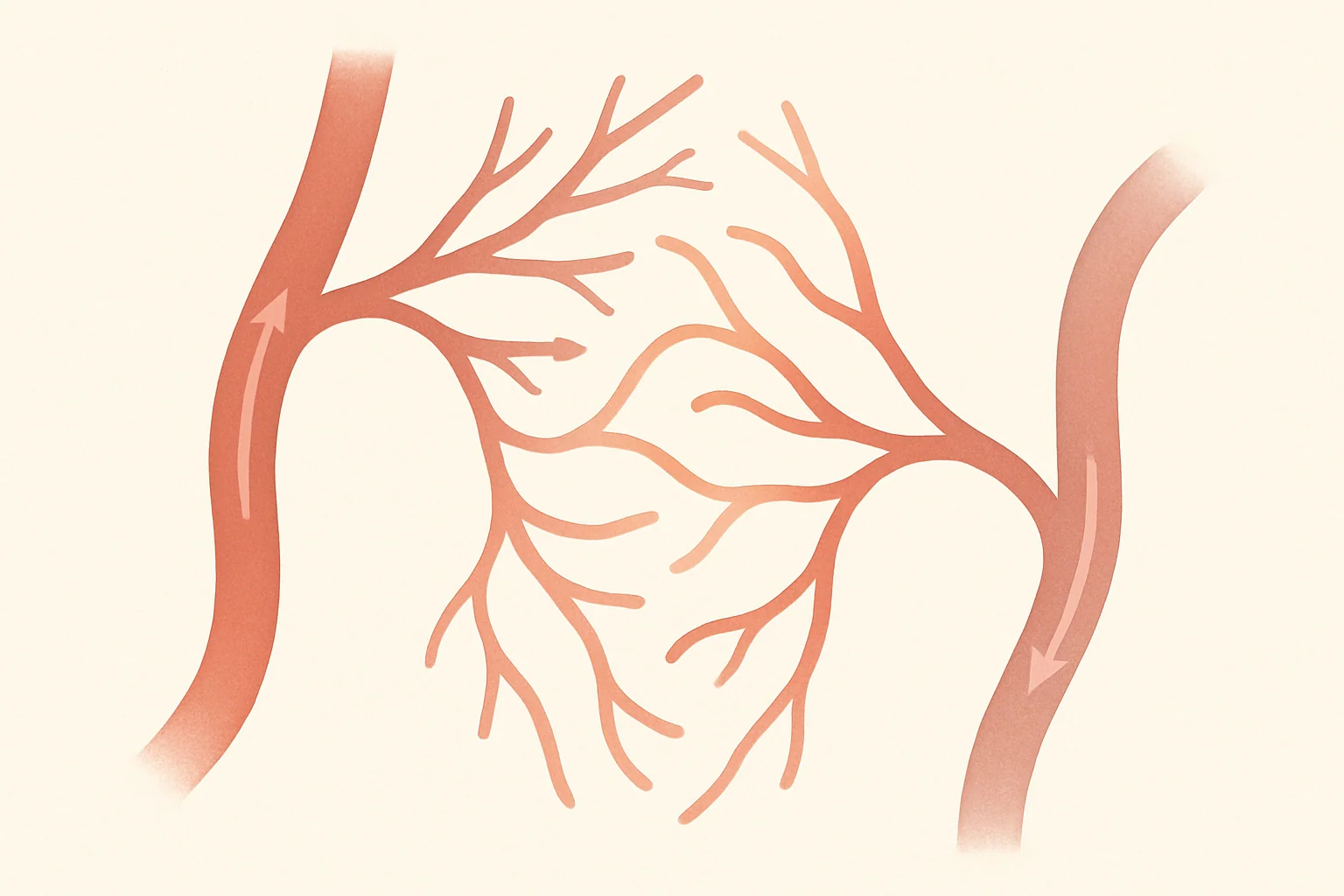 Hero image: Abstract anatomical illustration showing blood flow — clean, clinical, non-explicit. Conveys vascular mechanism without being graphic.
