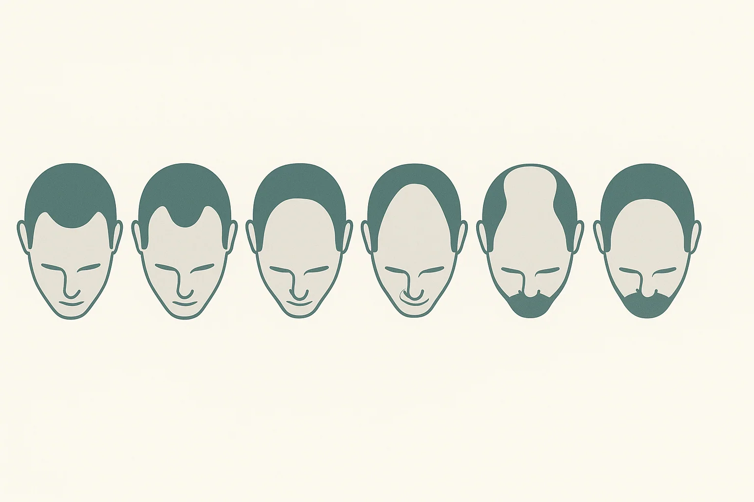 Side-by-side visual of Norwood stages I through VII shown as clean diagram silhouettes with text callouts indicating treatment phases. Clinical, clean layout on white or light grey background. No identifiable faces.