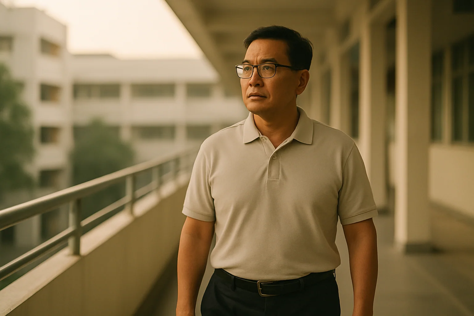 Hero image: A man in his 50s in a hospital corridor or rehabilitation setting, looking thoughtful but determined — conveys recovery and forward momentum, not illness.