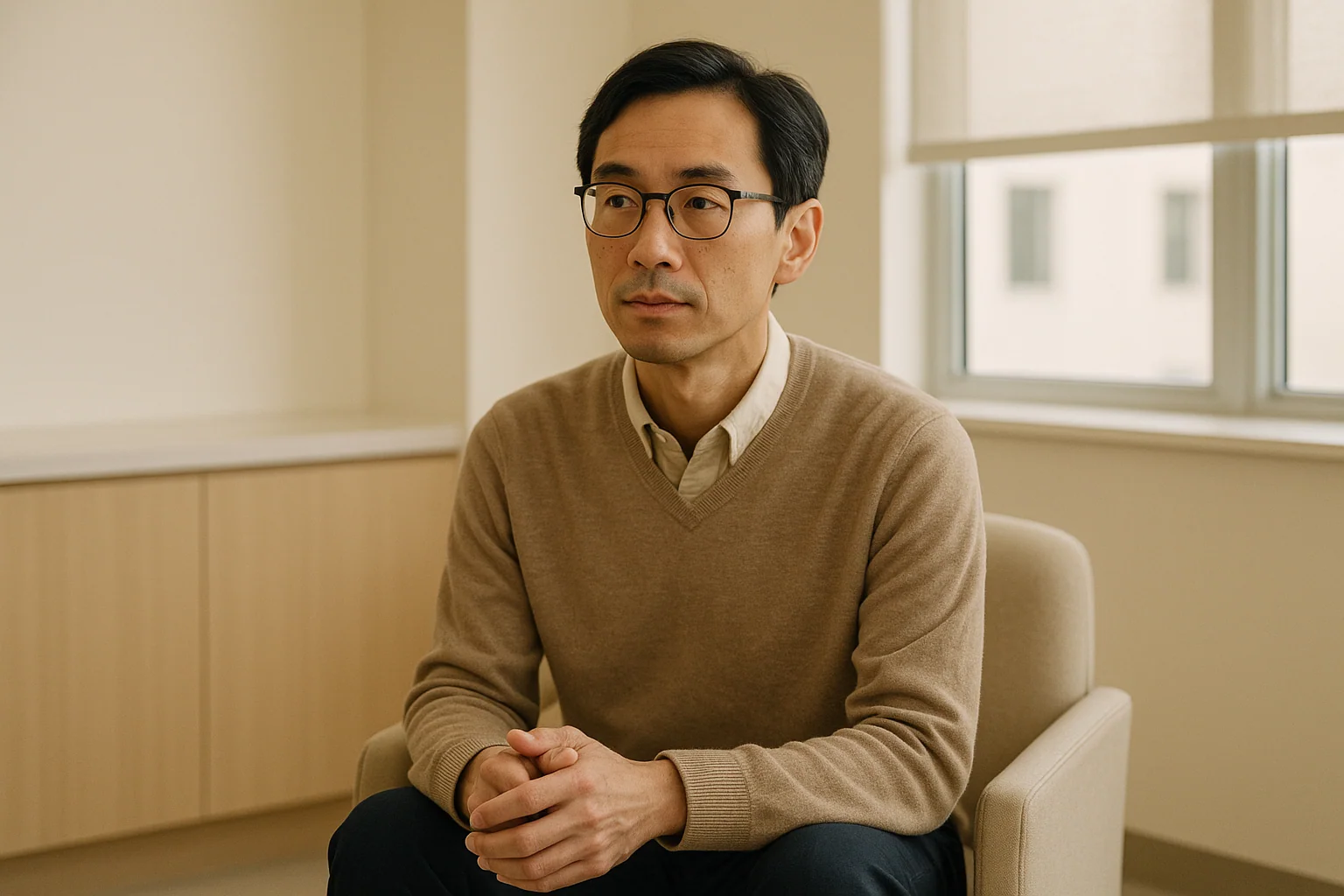 A visibly lean Singapore man in a fitted shirt, looking healthy from the outside — split with an MRI-style cross-section graphic suggesting hidden visceral fat. Thoughtful, educational tone.